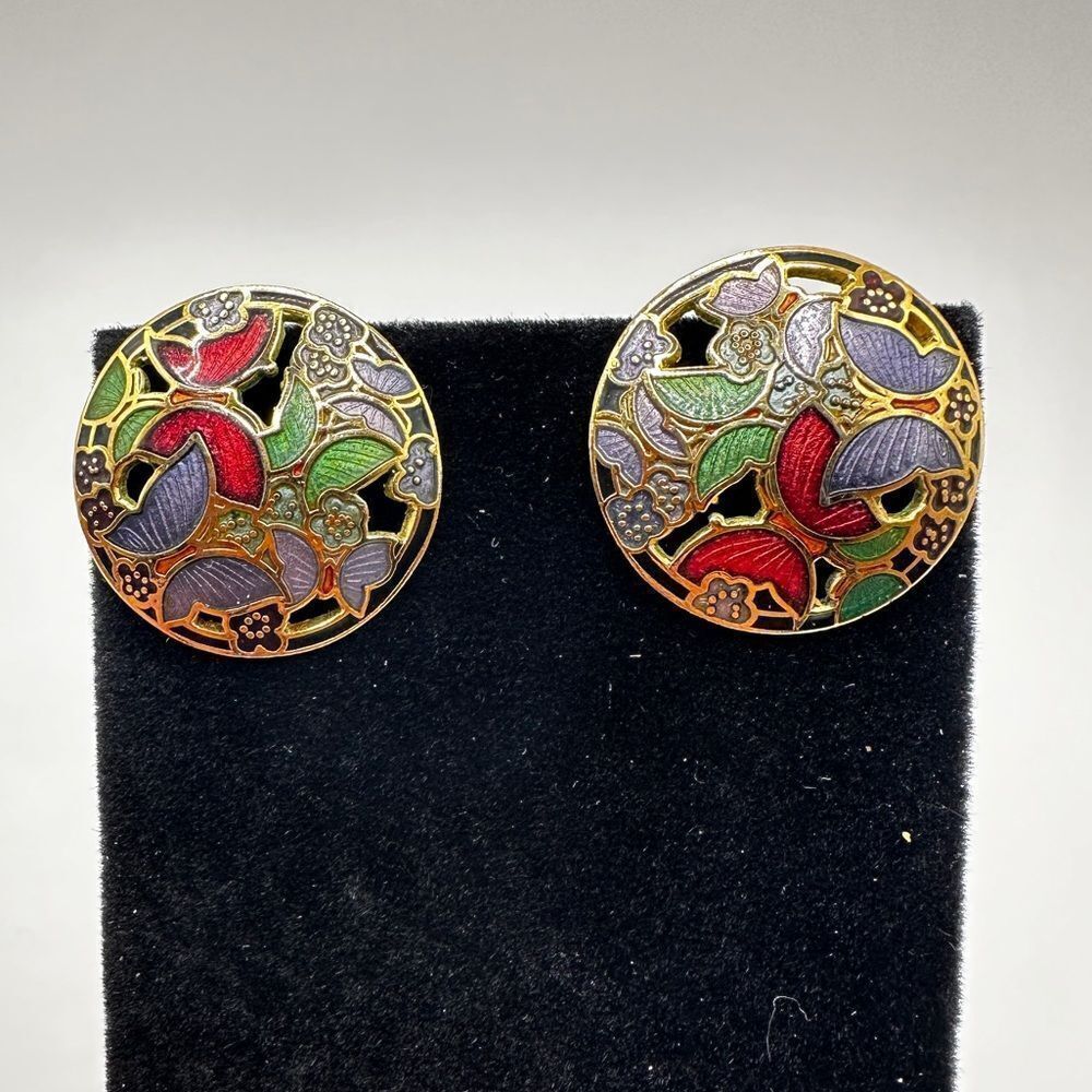 Vintage butterfly cloisonne post stud earrings! - Picture 6 of 12